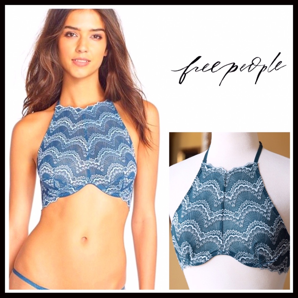 FREE PEOPLE BOHO CROCHET LACE HALTER BRALETTE A3C - Picture 8 of 8